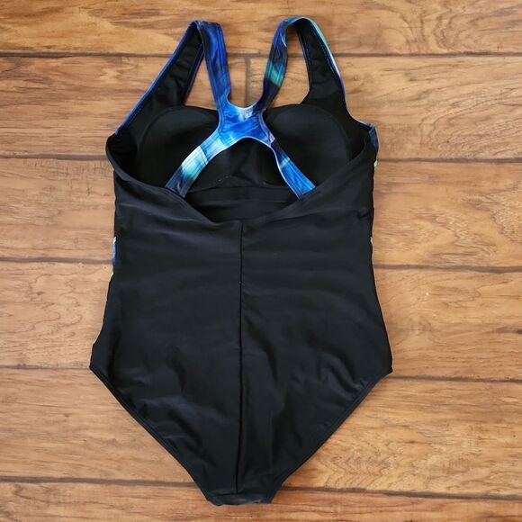 Attraco UPF 50+ racerback athletic 1piece black and blue swimsuit women's XL - Picture 3 of 5